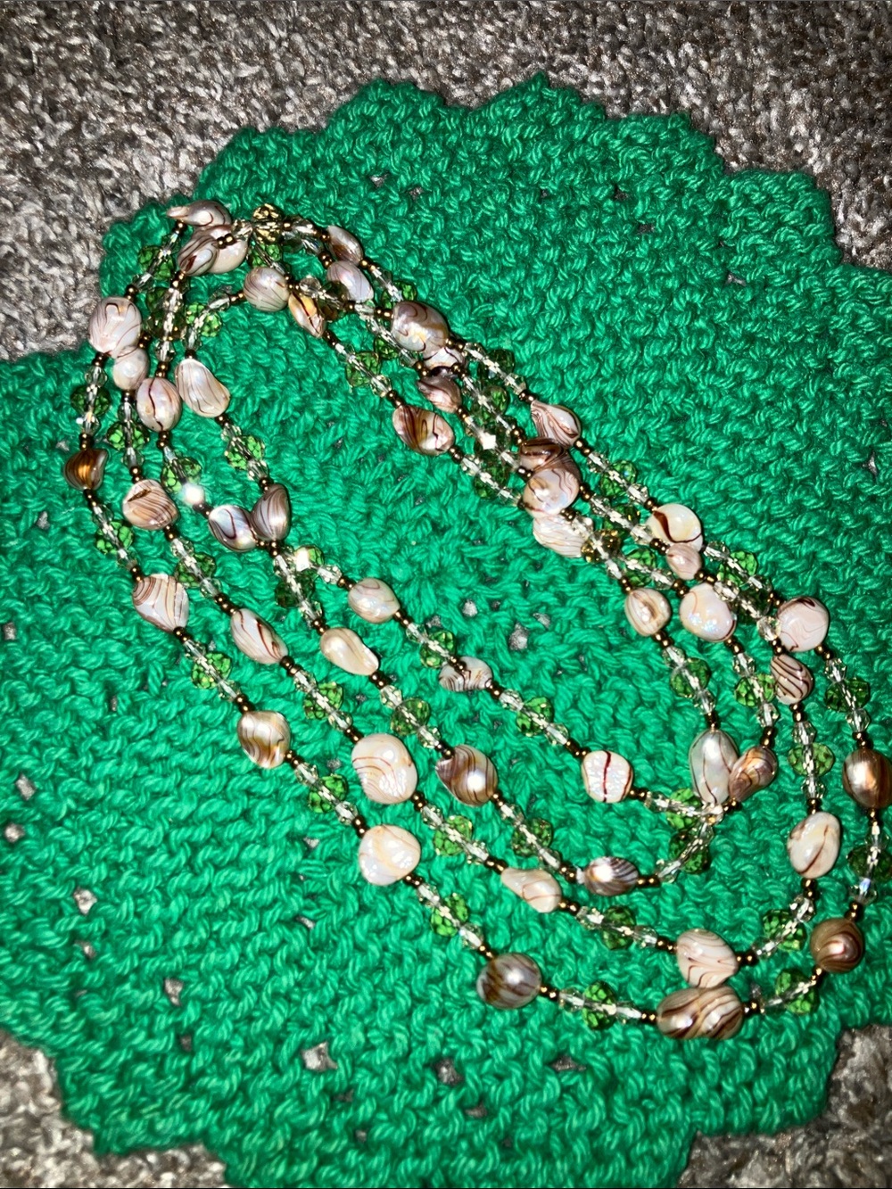 Hand Crafted Pink and Brown Layered Glass Beads & Aurora Borealis Necklace
